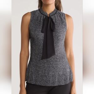 DKNY Black and Gray Sleeveless Knit Blouse